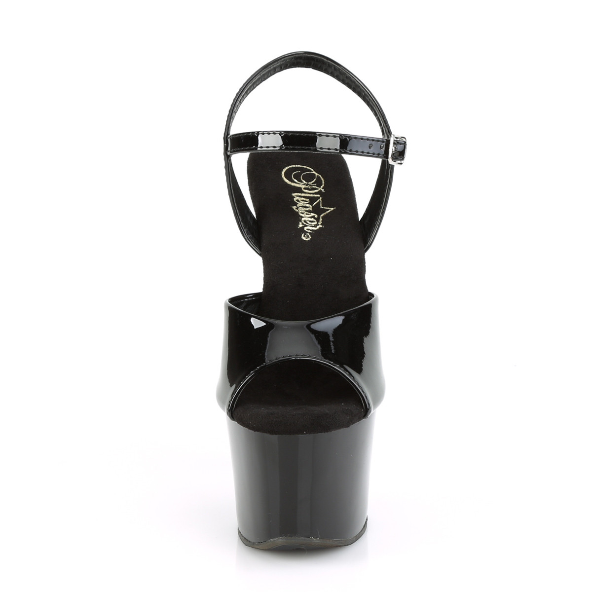 Pleaser Knucks-709 B/M - Błyszczące czarne sandały na wysokiej platformie