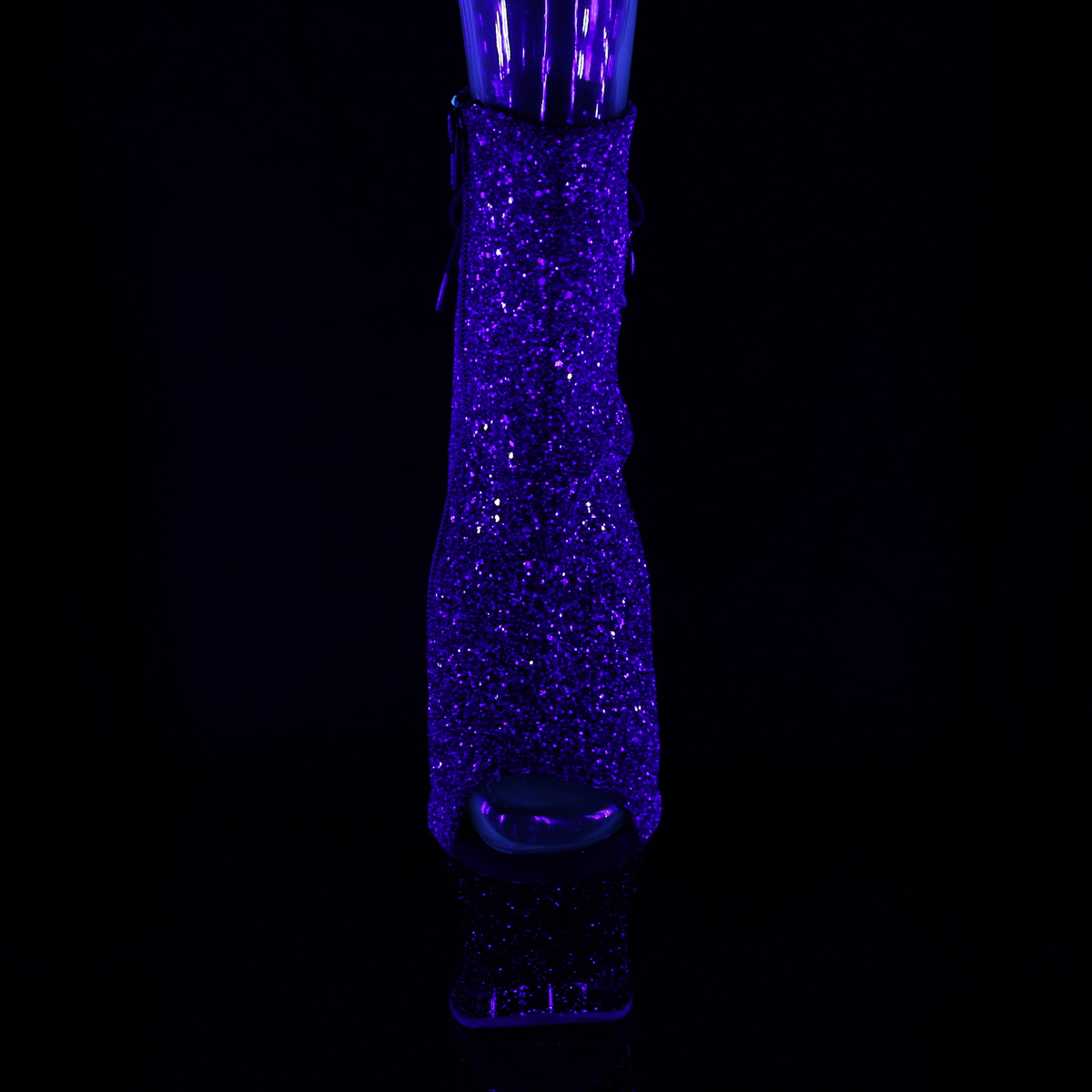 Pleaser Moon-1018MER PP-BG/B - Fioletowe botki z odkrytymi palcami na wysokiej platformie