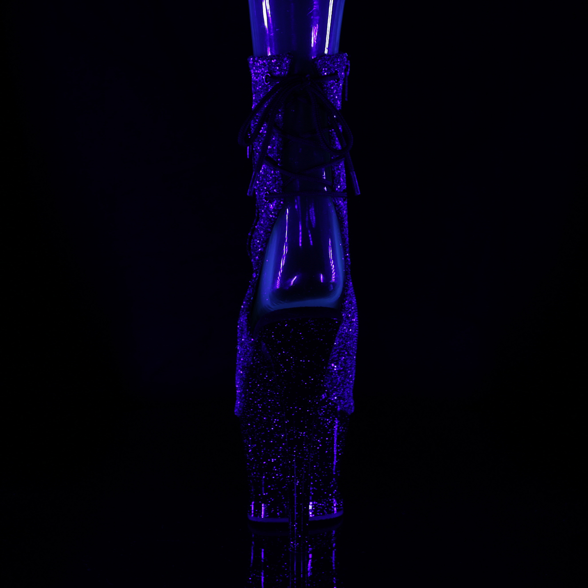 Pleaser Moon-1018MER PP-BG/B - Fioletowe botki z odkrytymi palcami na wysokiej platformie