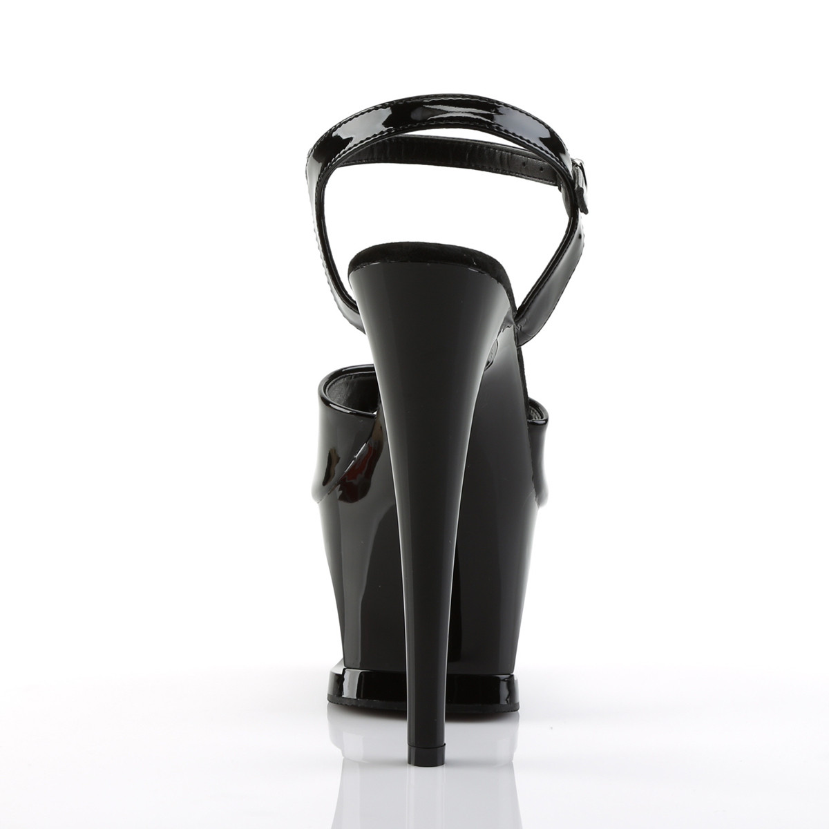 Pleaser Moon-709 B/M - Błyszczące czarne sandały na wysokiej platformie