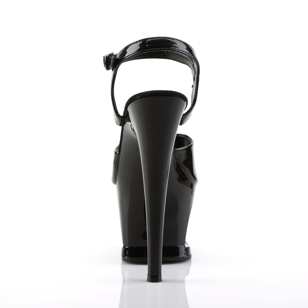 Pleaser Moon-709SK B/M - Błyszczące czarne sandały na wysokiej platformie