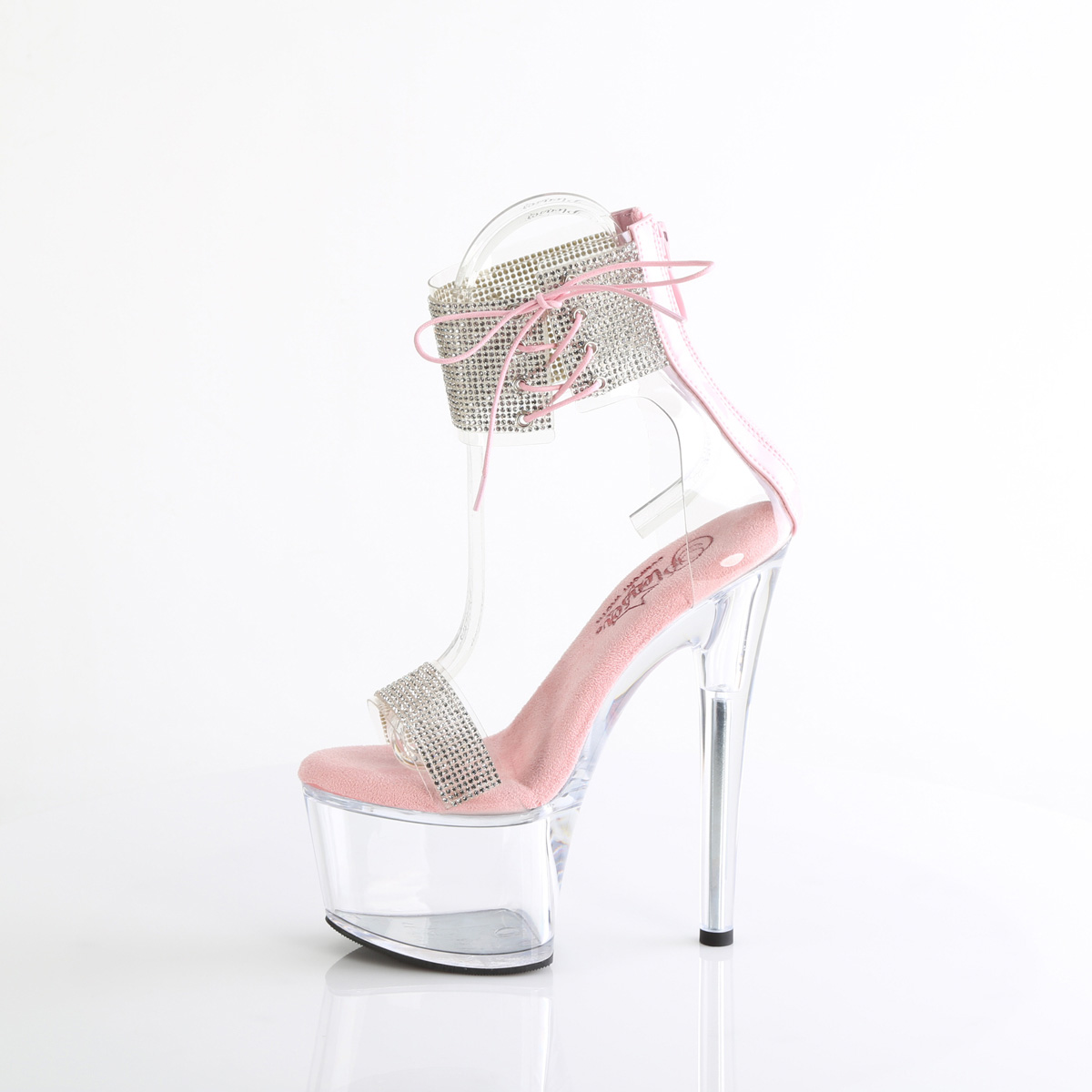Pleaser Passion-727RS C-BP/C - Różowe buty z paskiem nad kostką na wysokiej platformie