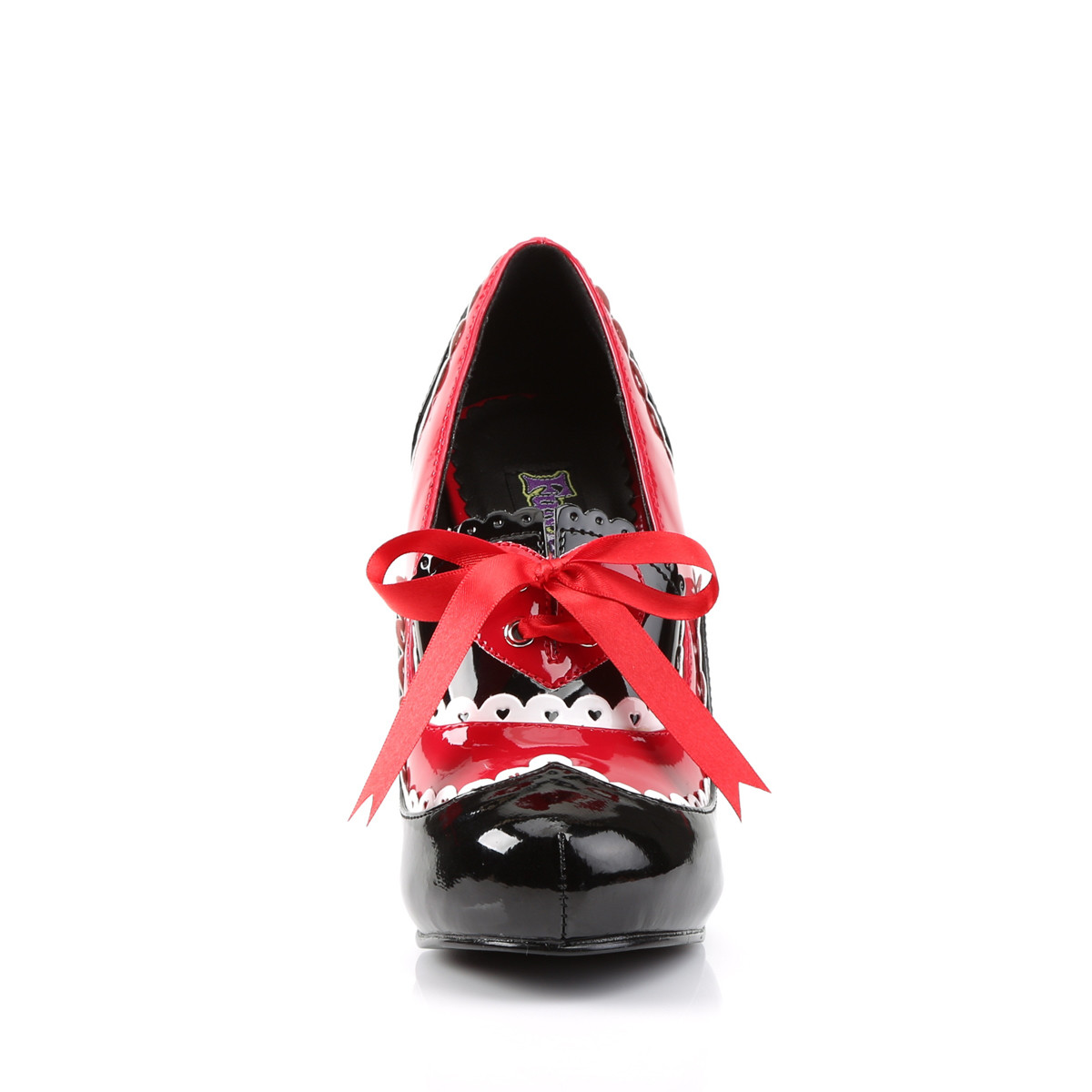 Funtasma Queen-03 BRW - Błyszczące czarne czółenka z wysokimi szerokimi obcasami