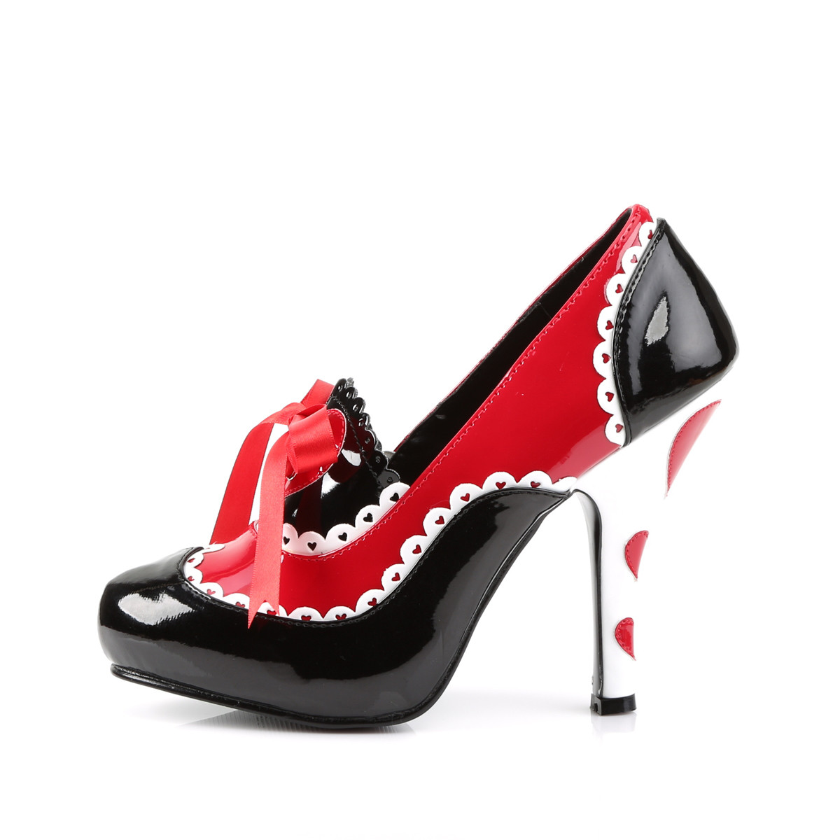 Funtasma Queen-03 BRW - Błyszczące czarne czółenka z wysokimi szerokimi obcasami