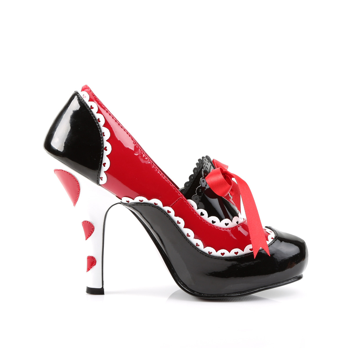 Funtasma Queen-03 BRW - Błyszczące czarne czółenka z wysokimi szerokimi obcasami