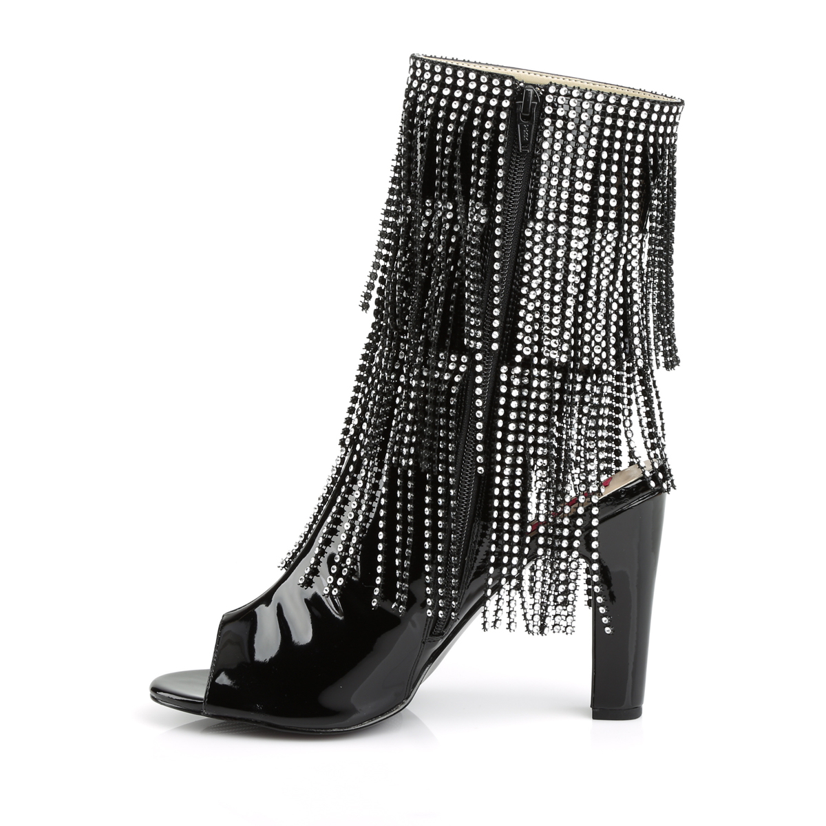 Pleaser Pink Label Queen-100 B - Błyszczące czarne buty za kostkę z wysokimi szerokimi obcasami