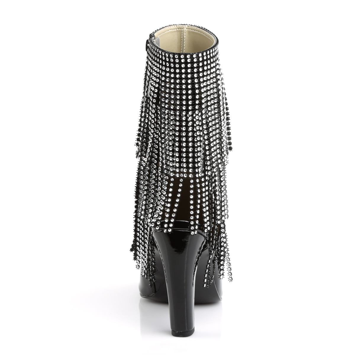 Pleaser Pink Label Queen-100 B - Błyszczące czarne buty za kostkę z wysokimi szerokimi obcasami