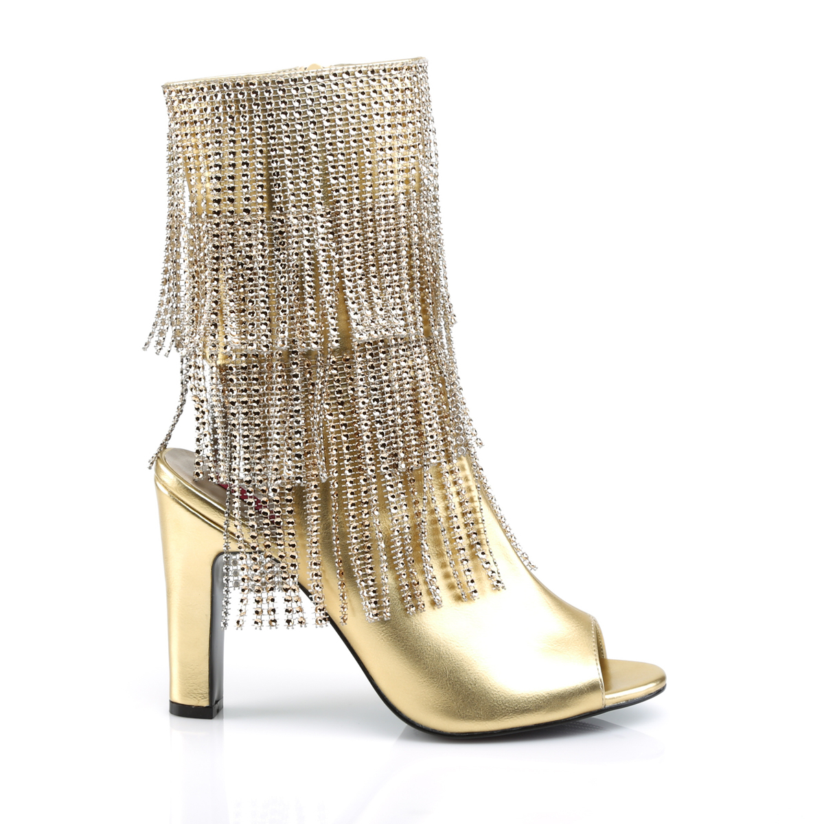 Pleaser Pink Label Queen-100 GPU - Złote buty za kostkę z wysokimi szerokimi obcasami