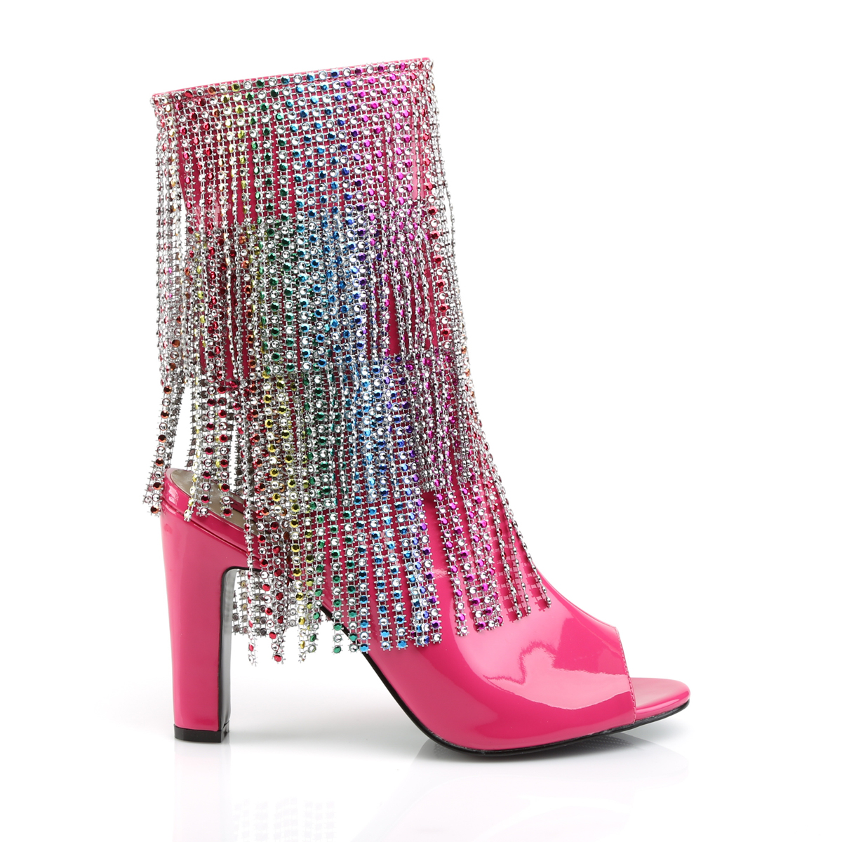 Pleaser Pink Label Queen-100 HP - Błyszczące różowe buty za kostkę z wysokimi szerokimi obcasami