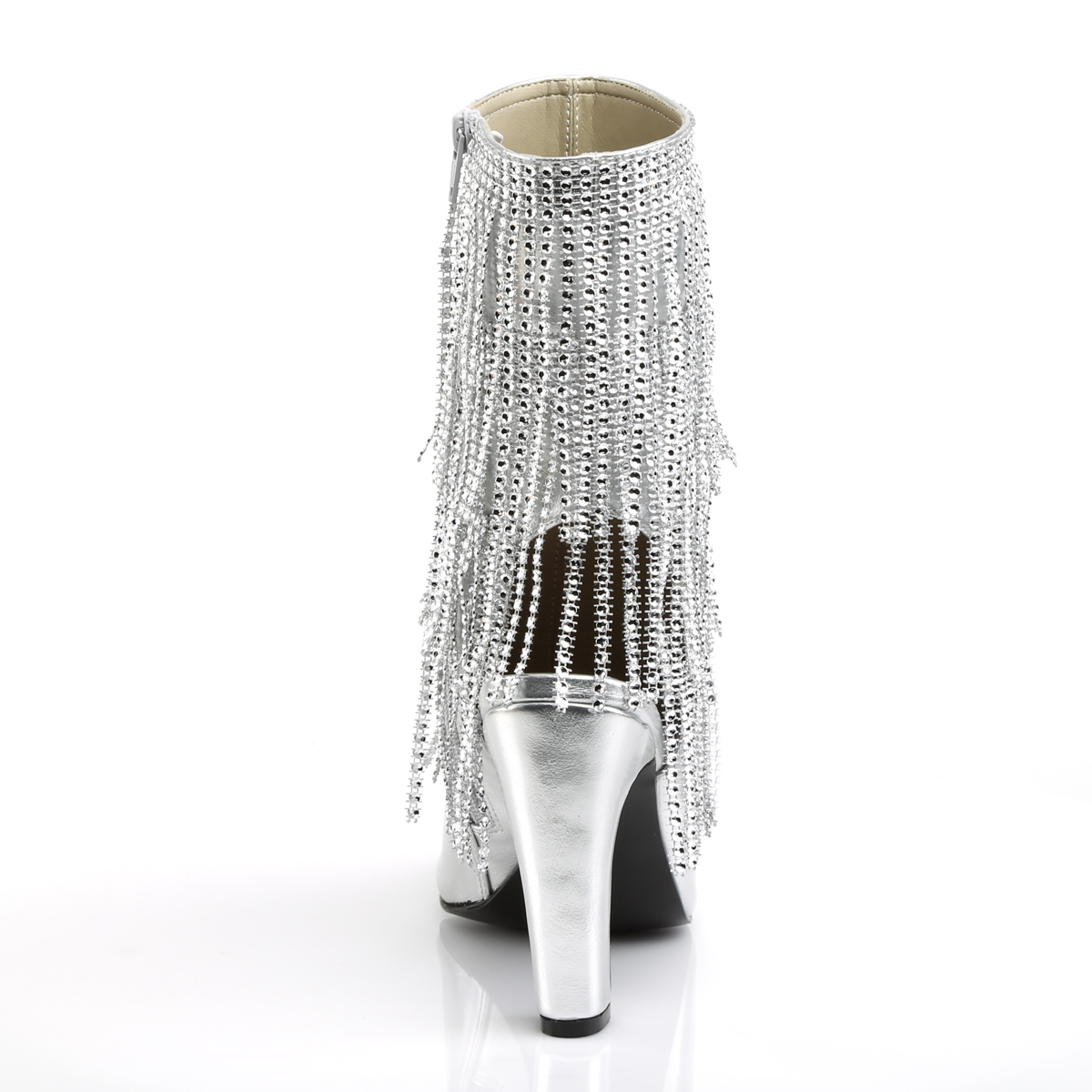 Pleaser Pink Label Queen-100 SPU - Srebrne buty za kostkę z wysokimi szerokimi obcasami