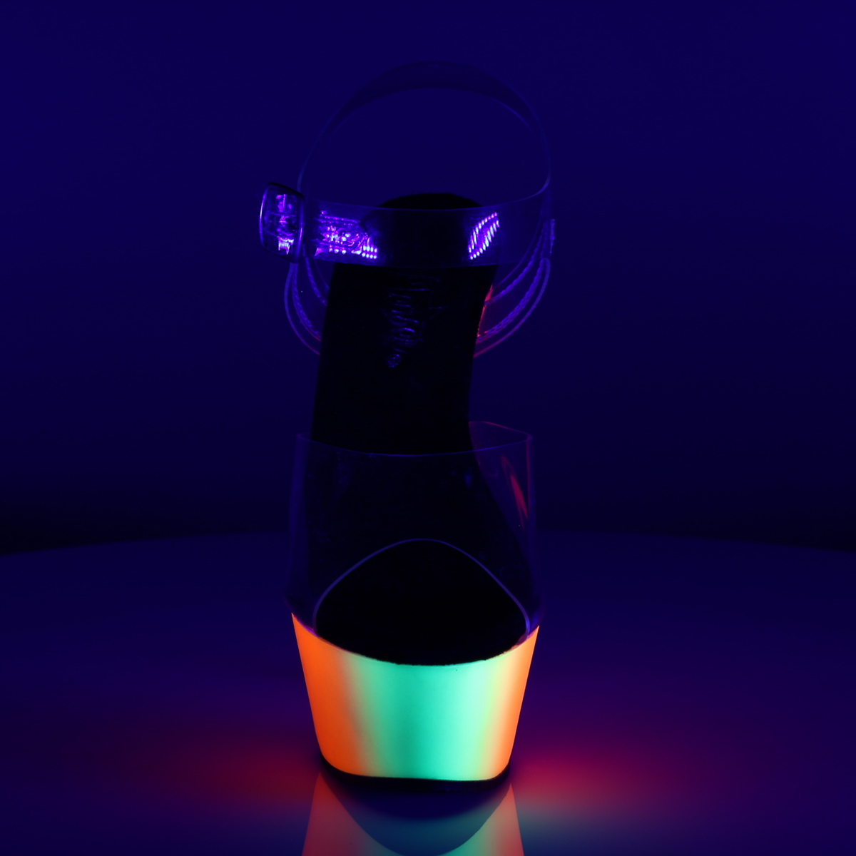 Pleaser Rainbow-208UV C/NMC - Przezroczyste reagujące na uv sandały z platformą na platformie z wysokimi obcasami