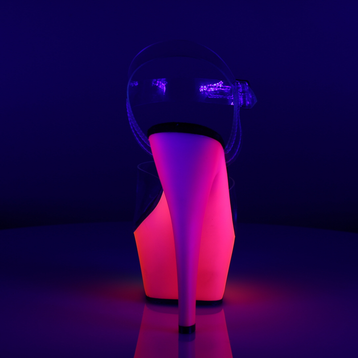 Pleaser Rainbow-208UV C/NMC - Przezroczyste reagujące na uv sandały z platformą na platformie z wysokimi obcasami