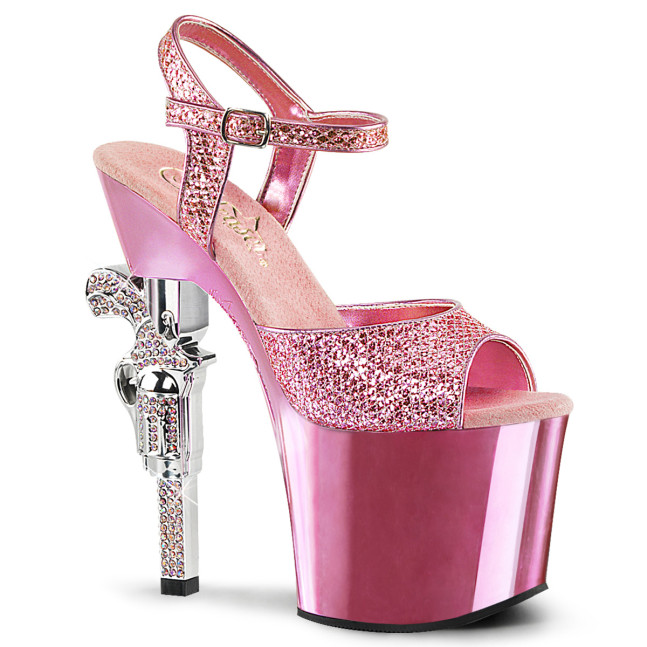 Pleaser Revolver-709G BPG/BPCH - Różowe sandały na wysokiej platformie