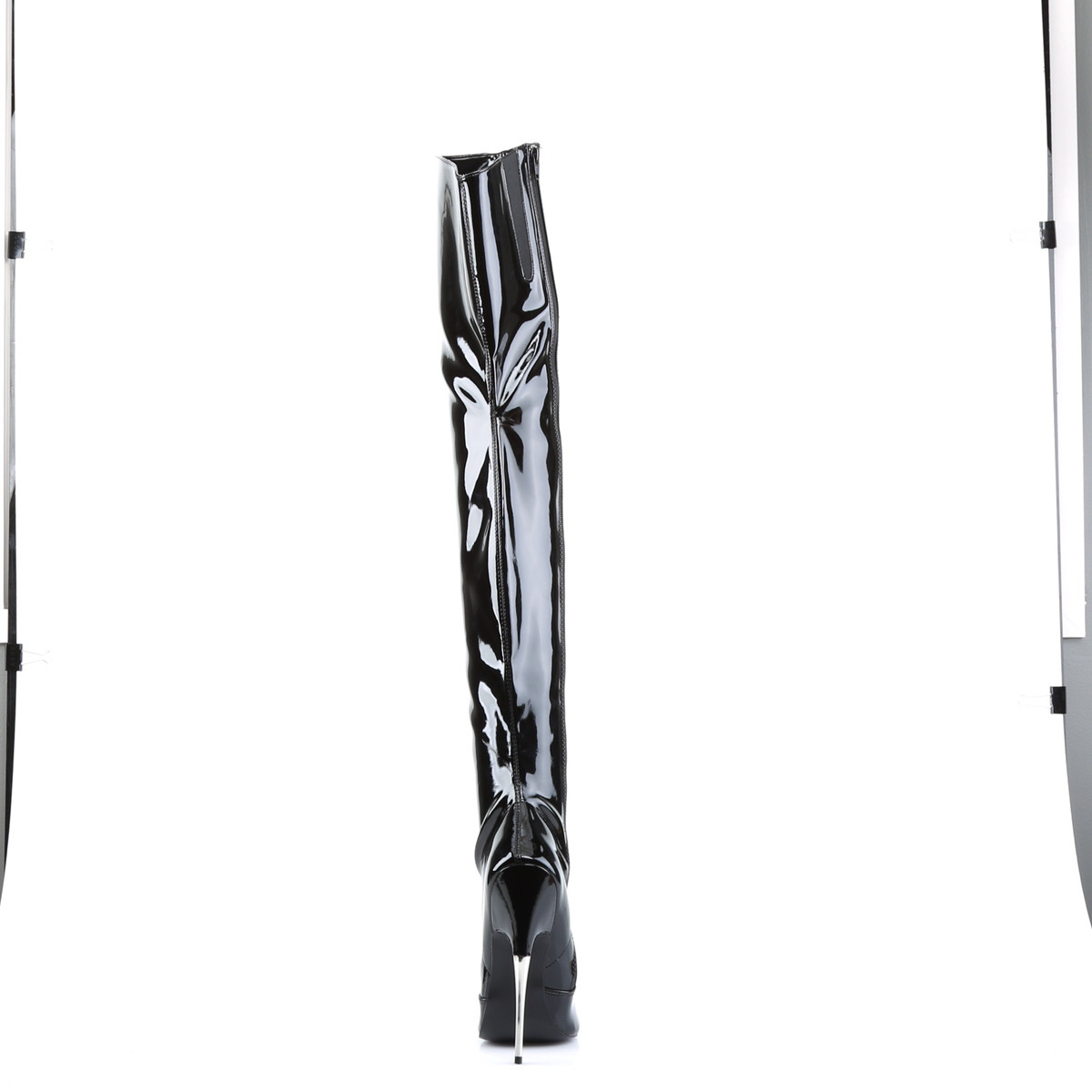Devious Scream-3010 B - Błyszczące czarne kozaki za kolano na wysokim obcasie