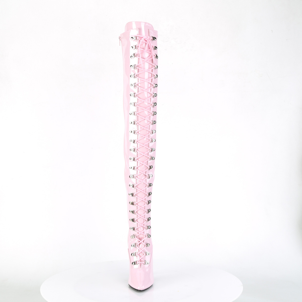 Pleaser Seduce-3024 BP - Błyszczące różowe kozaki za kolano na wysokim obcasie