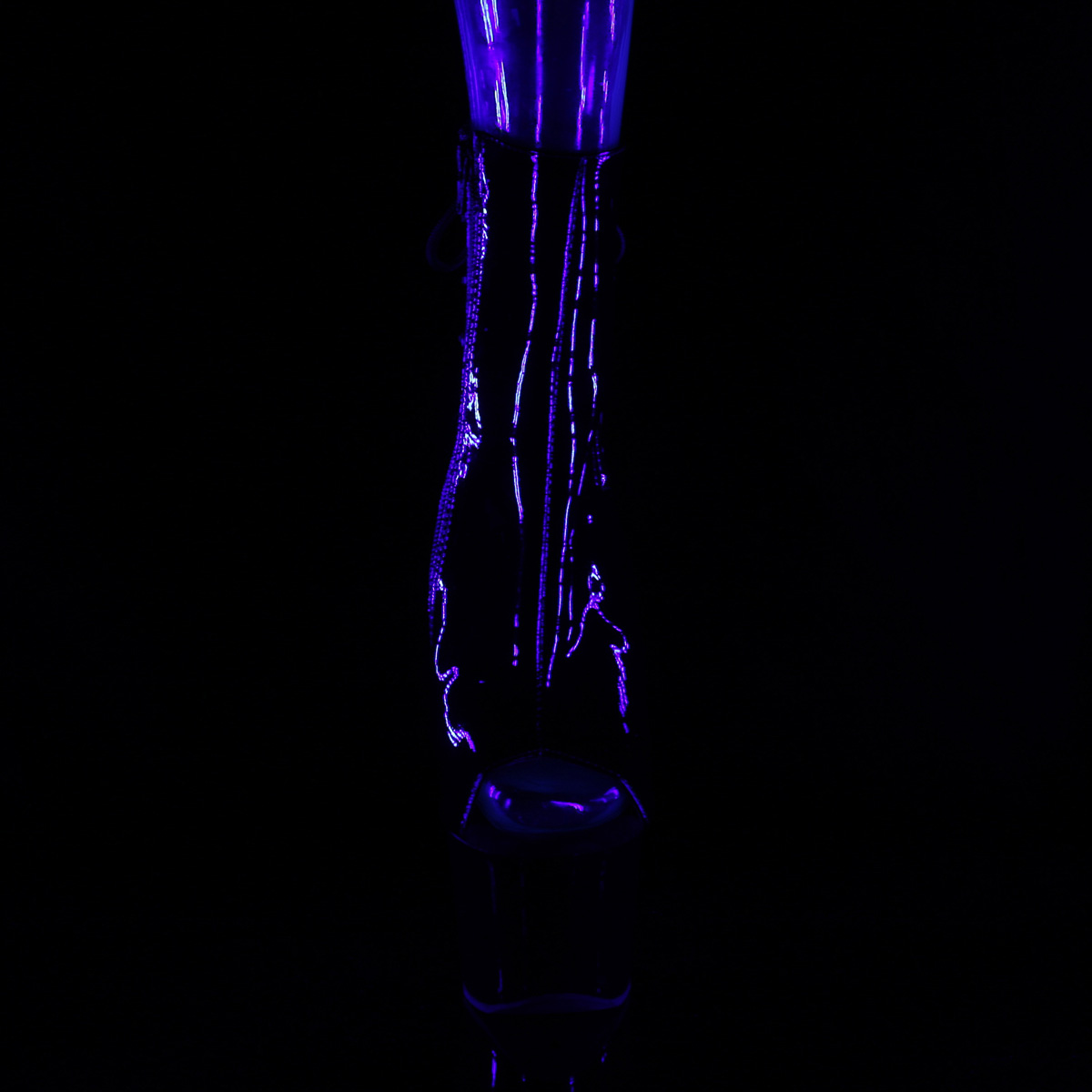 Pleaser Sky-1018TT B/B-NHP - Błyszczące czarne botki z odkrytymi palcami na wysokiej platformie