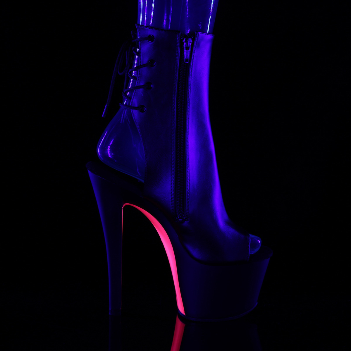 Pleaser Sky-1018TT BPU/B-NHP - Czarne botki z odkrytymi palcami na wysokiej platformie