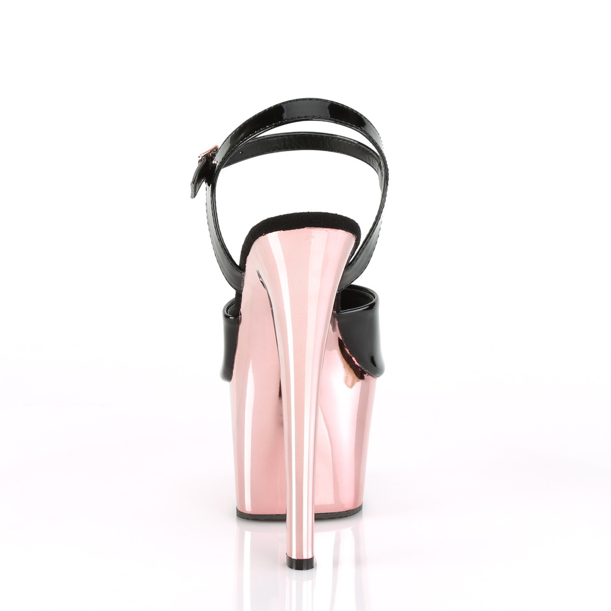 Pleaser Sky-309 B/ROGLDCH - Błyszczące czarne sandały na wysokiej platformie