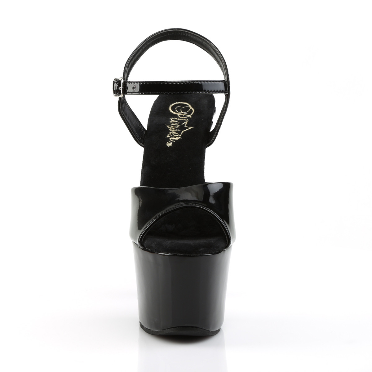 Pleaser Sky-309FH-06 BR/B - Błyszczące czarne sandały na wysokiej platformie