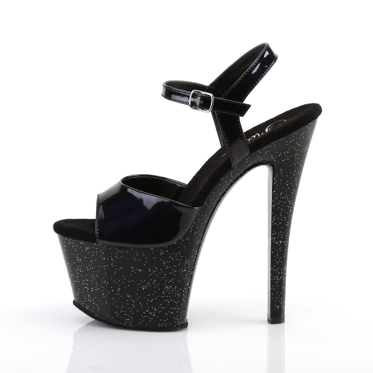 Pleaser Sky-309HG BHG/M - Błyszczące czarne sandały na wysokiej platformie