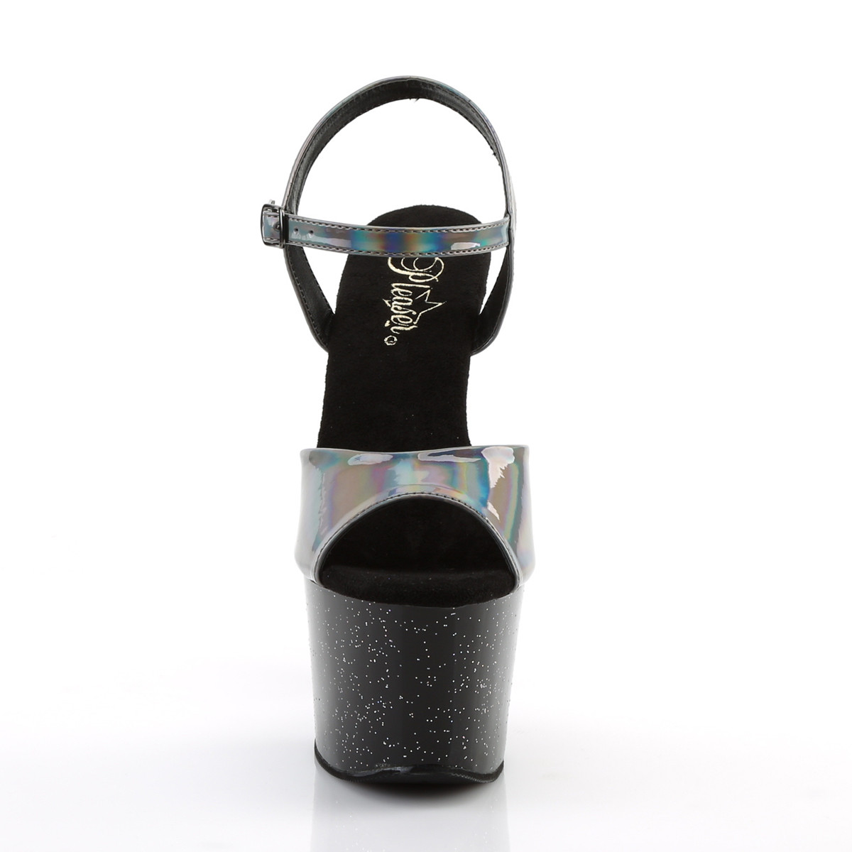 Pleaser Sky-309HG PWHG/B - Błyszczące srebrne sandały na wysokiej platformie