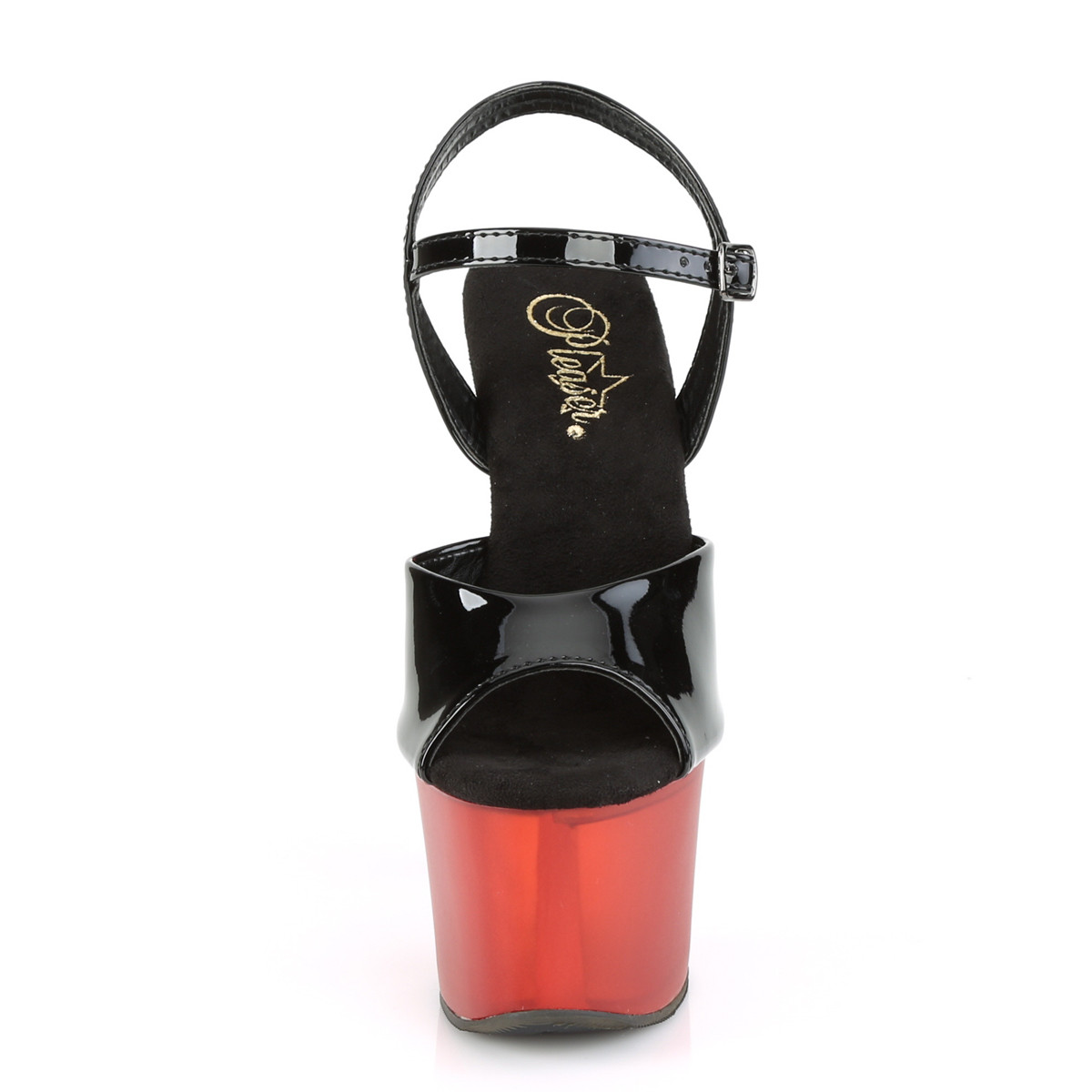 Pleaser Sky-309T B/R - Błyszczące czarne sandały na wysokiej platformie