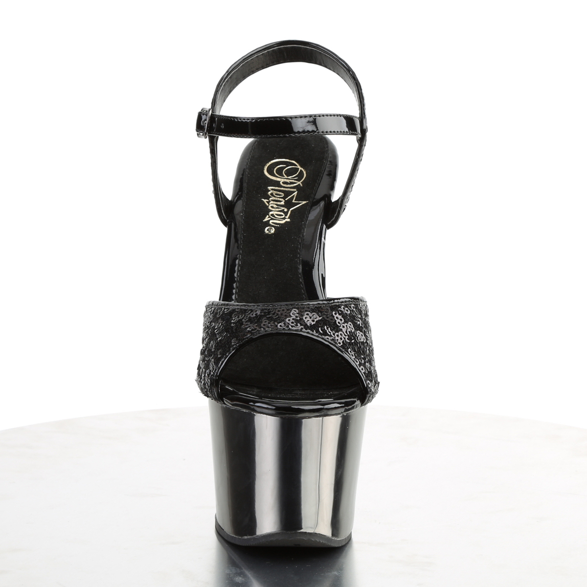 Pleaser Sky-310SQ B/PWCH - Czarne sandały na wysokiej platformie