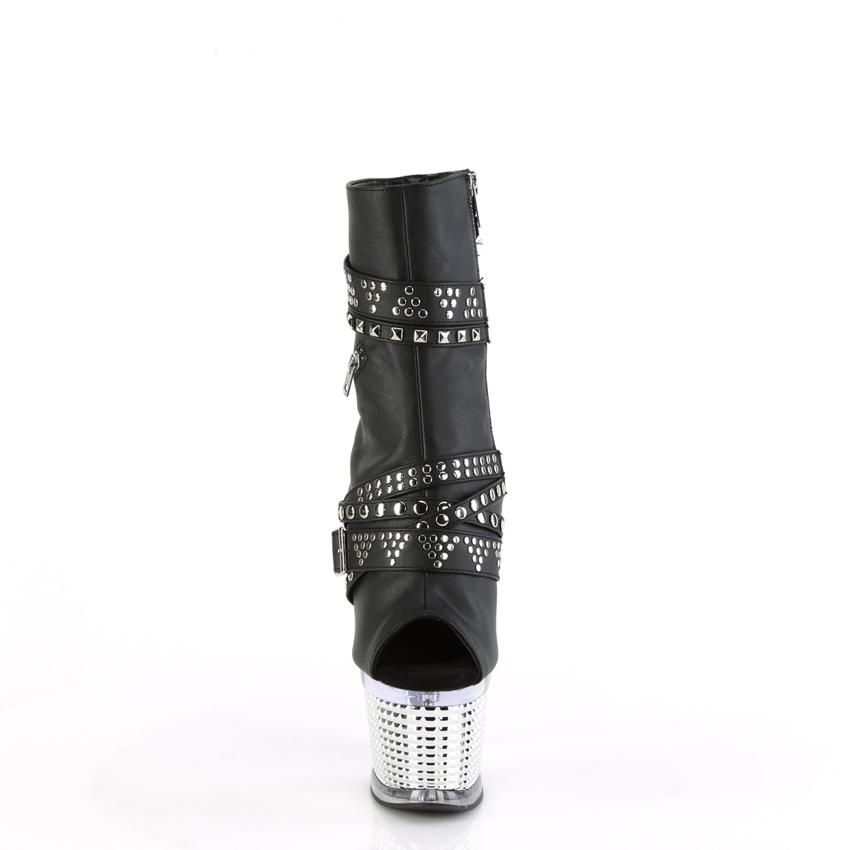 Pleaser Spectator-1015 BPU/C-SCH - Czarne botki z odkrytymi palcami na wysokiej platformie