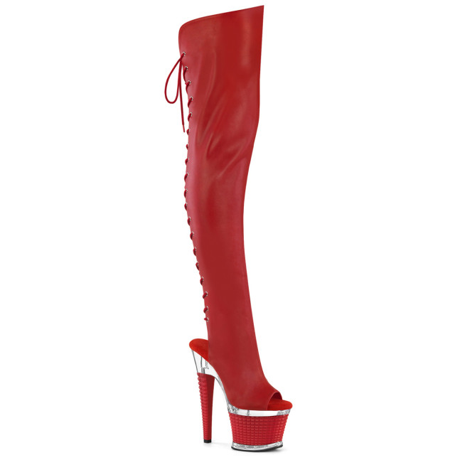 Pleaser Spectator-3030 RPU/C-R - Czerwone botki z odkrytymi palcami na wysokiej platformie
