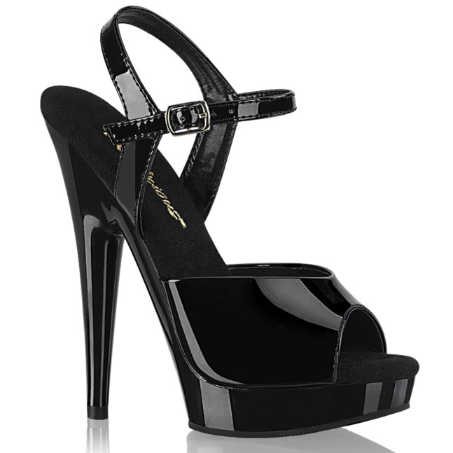 Fabulicious Sultry-609 B/M - Błyszczące czarne sandały z platformą na wysokim obcasie