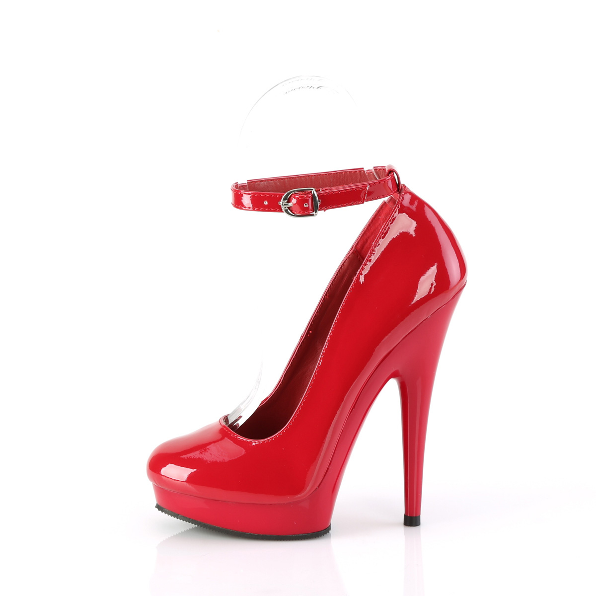Fabulicious Sultry-686 R/M - Błyszczące czerwone czółenka z paskami na wysokim obcasie