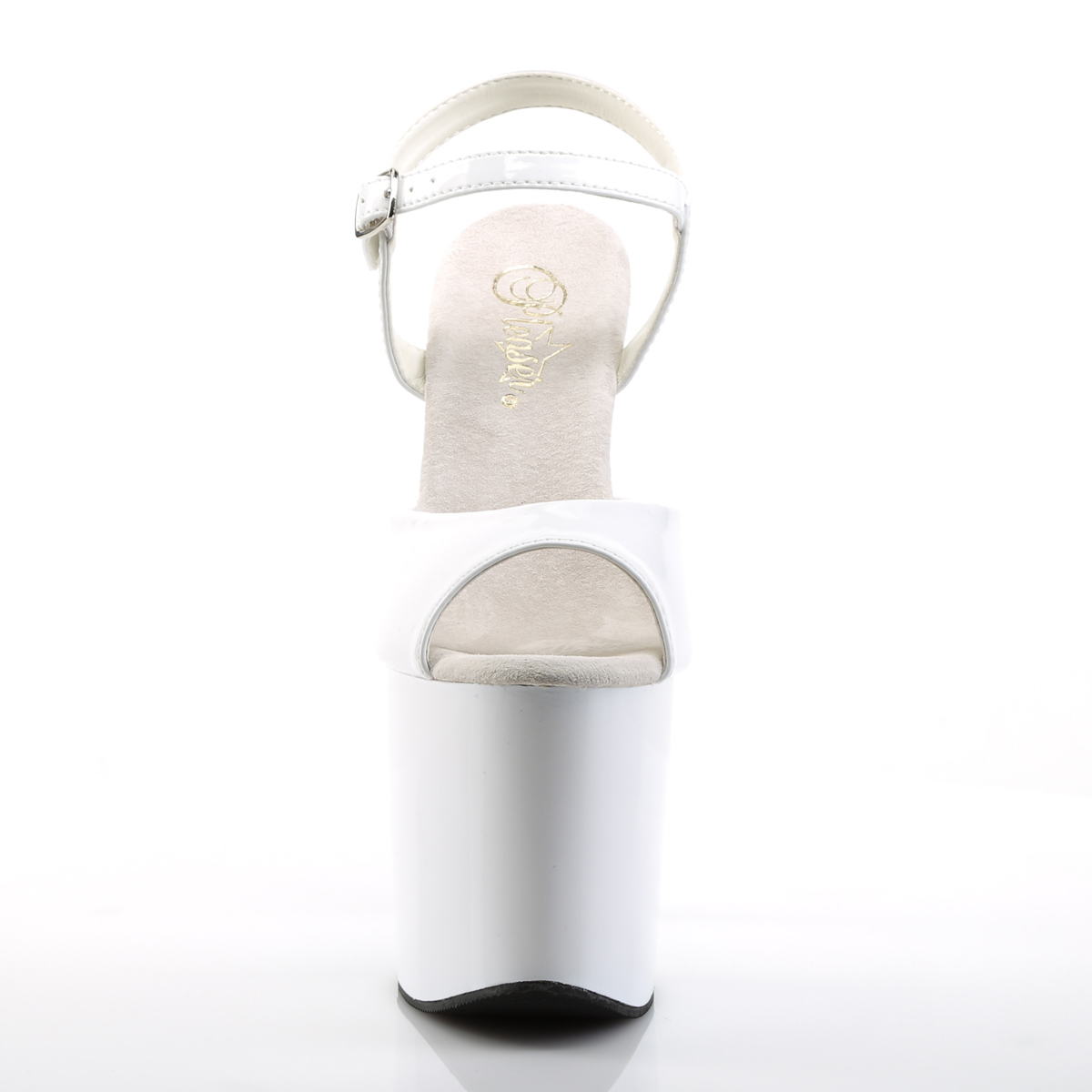 Pleaser Taboo-709 W/M - Błyszczące białe sandały na wysokiej platformie