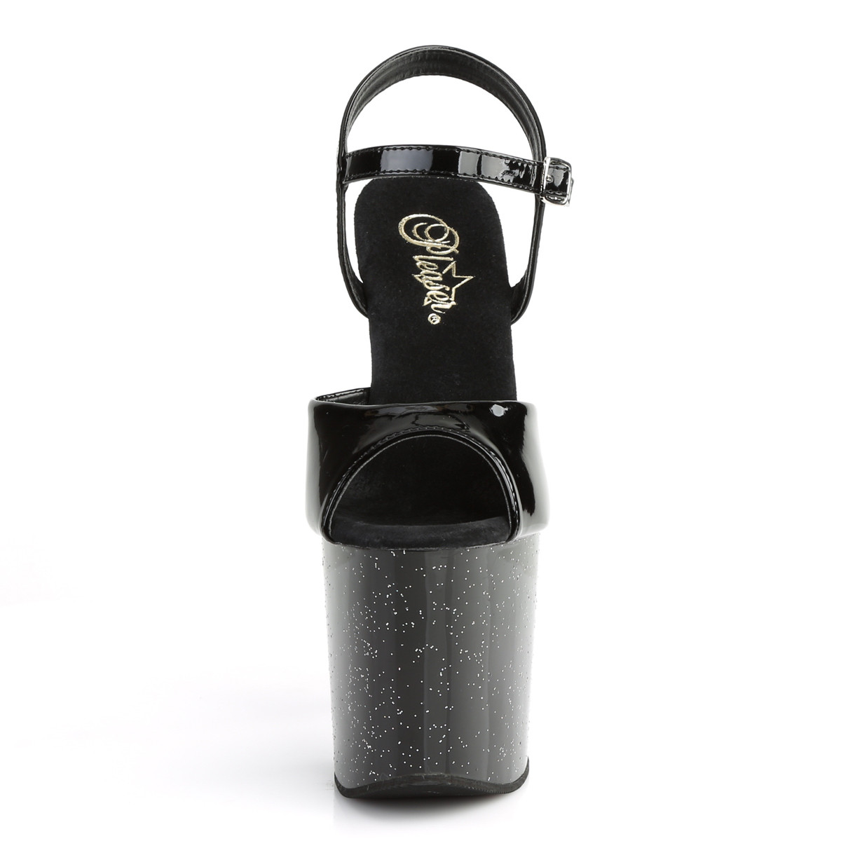 Pleaser Taboo-709MG B/M - Błyszczące czarne sandały na wysokiej platformie