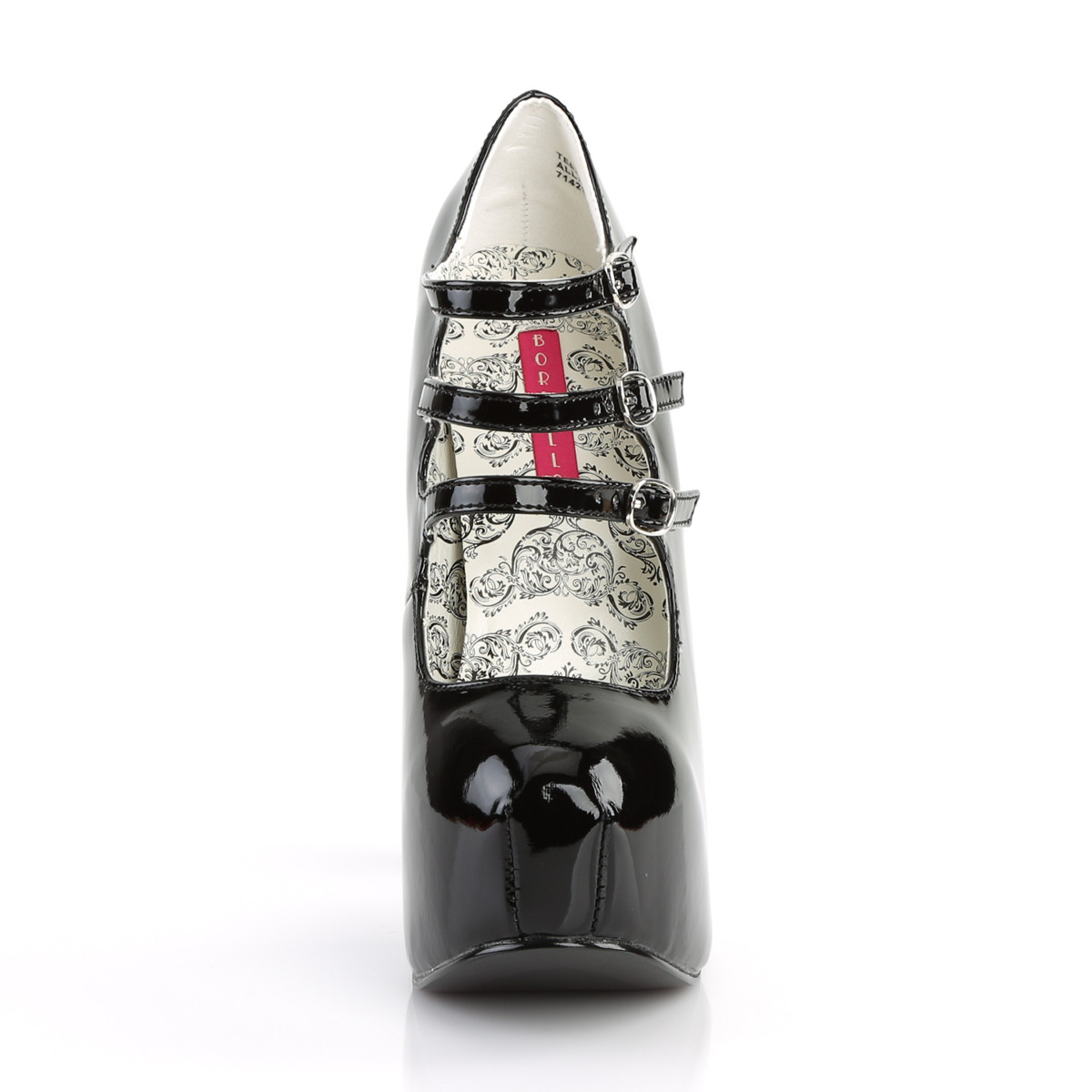 Bordello Teeze-05 B - Błyszczące czarne czółenka z paskami na platformie z wysokimi obcasami