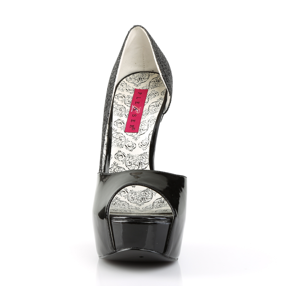 Pleaser Pink Label Teeze-41W B-MCG - Błyszczące czarne czółenka z odkrytymi palcami na platformie z wysokimi obcasami