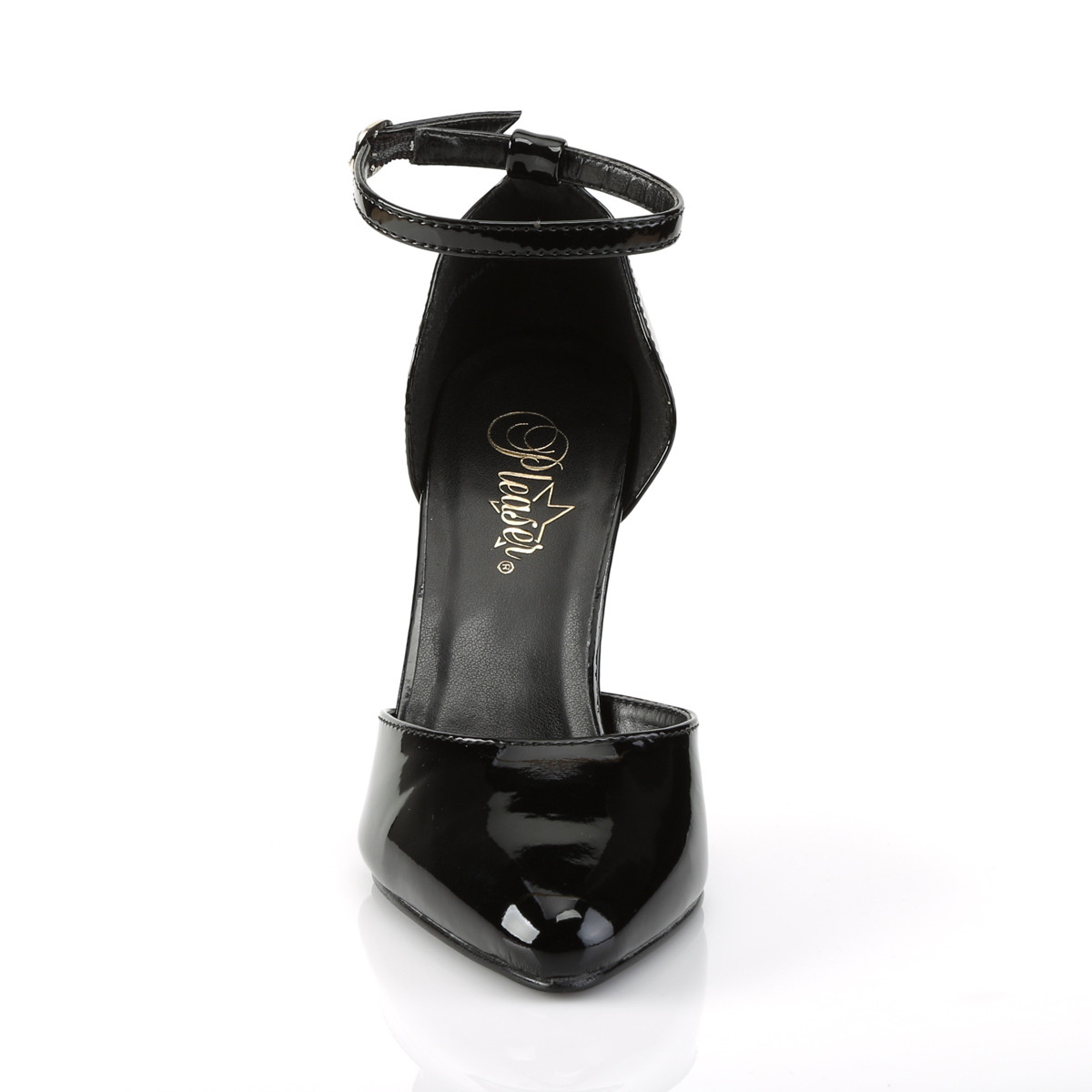 Pleaser Vanity-402 B - Błyszczące czarne czółenka z paskami na wysokim obcasie