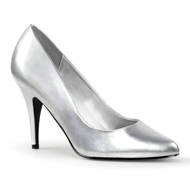 Pleaser Vanity-420 S/PU - Srebrne czółenka na wysokim obcasie