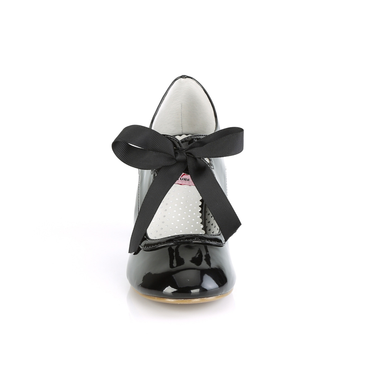 Pin Up Couture Wiggle-32 B - Błyszczące czarne czółenka z paskami z szerokimi obcasami