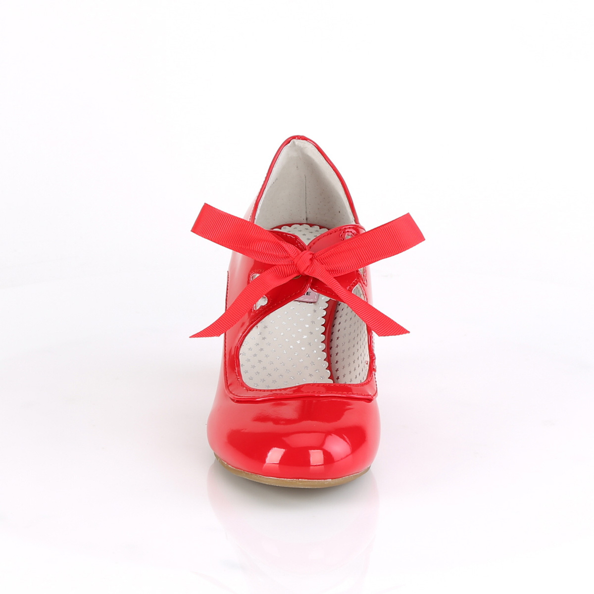 Pin Up Couture Wiggle-32 R - Błyszczące czerwone czółenka z paskami z szerokimi obcasami