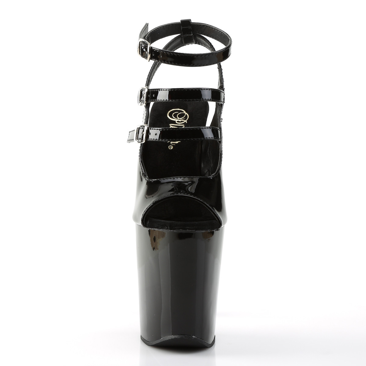 Pleaser Xtreme-873 B/M - Błyszczące czarne buty z paskiem nad kostką na wysokiej platformie