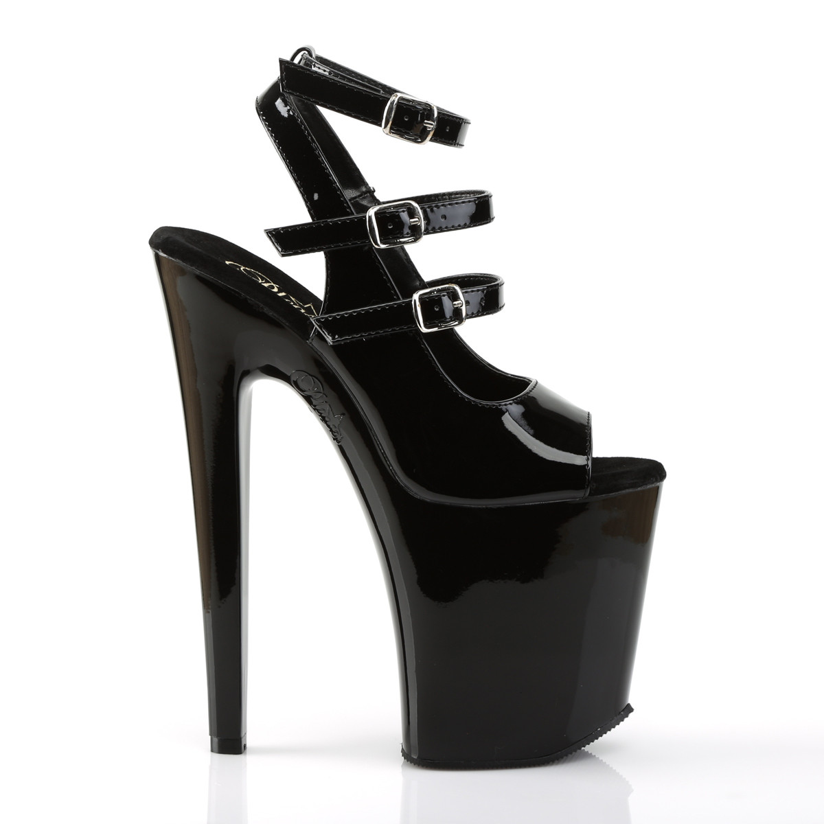Pleaser Xtreme-873 B/M - Błyszczące czarne buty z paskiem nad kostką na wysokiej platformie